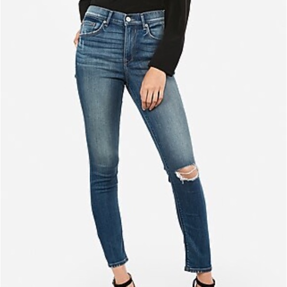 Express high waisted ripped jean ankle leggings